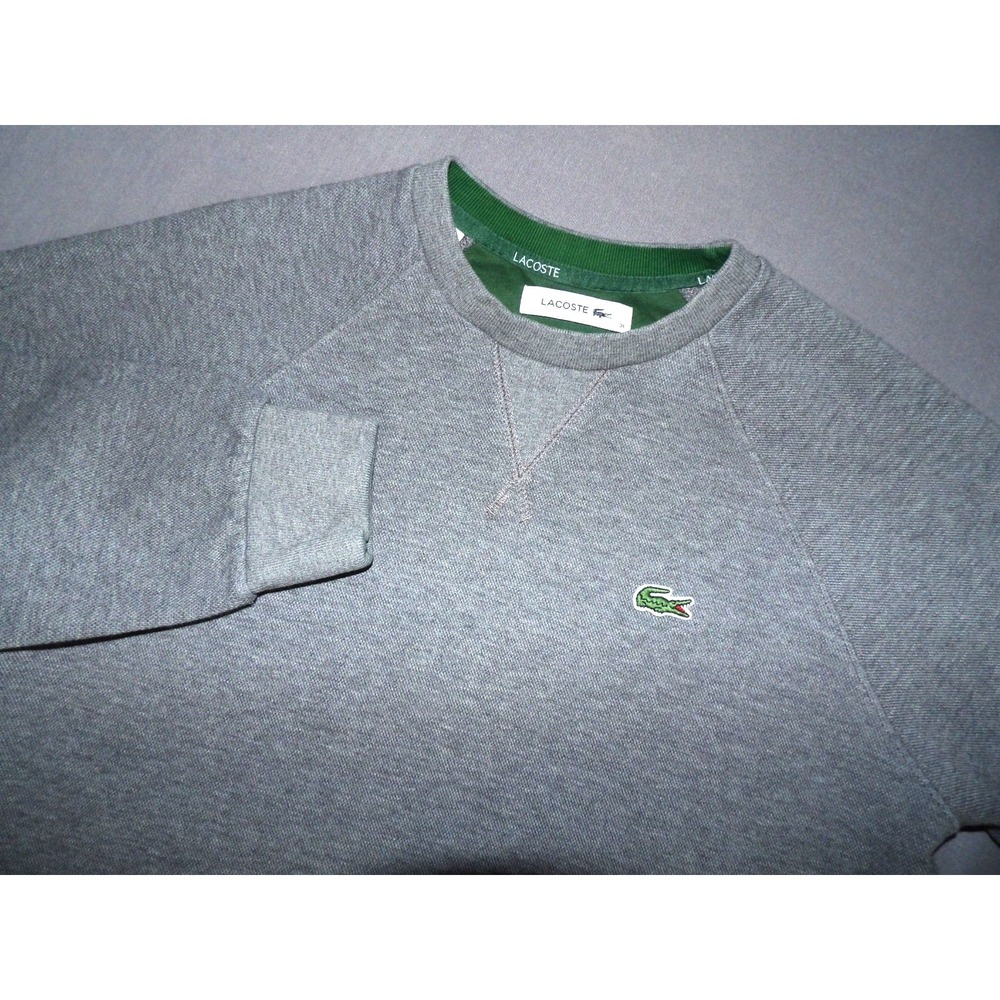 LACOSTE Gray Knit Cotton Croc Logo Light Weight Sweater Men's 34 (Small)